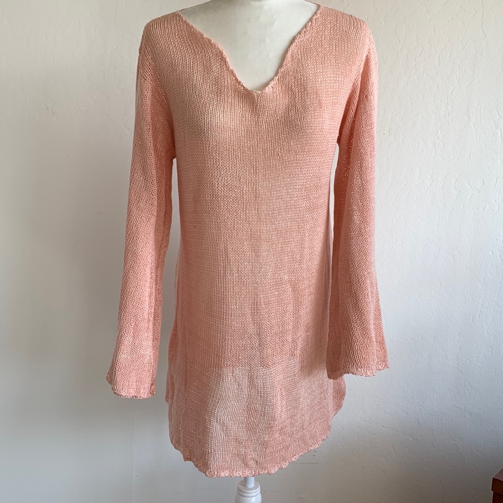Vintage Blush Pink John Rocha Cotton Oversize Tunic Knit Top - Large